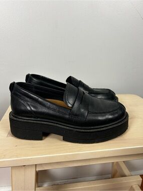 GEOX Chunky Black Leather Loafers Size 6 Lug Sole Academia Career Menswear